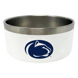 white stainless steel pet bowl with Penn State Athletic Logo